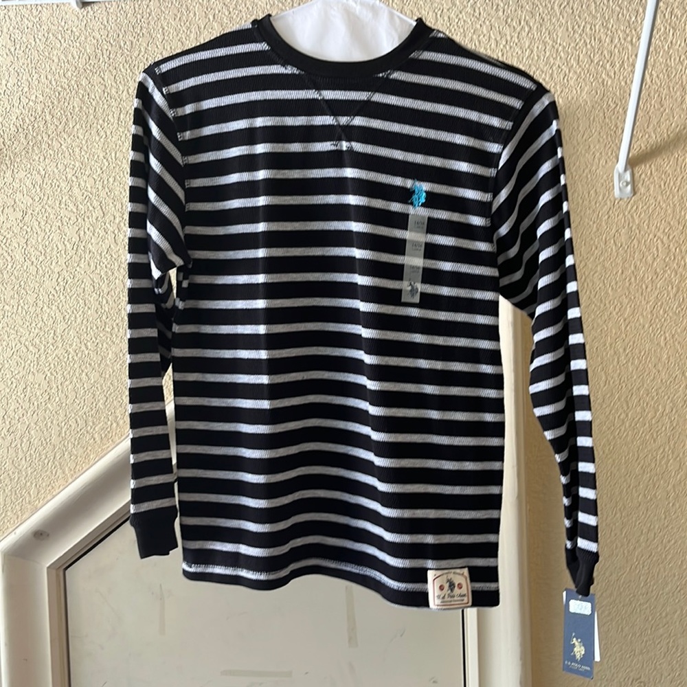 Polo Long Sleeve Striped Shirt- Size Youth Large- NEW